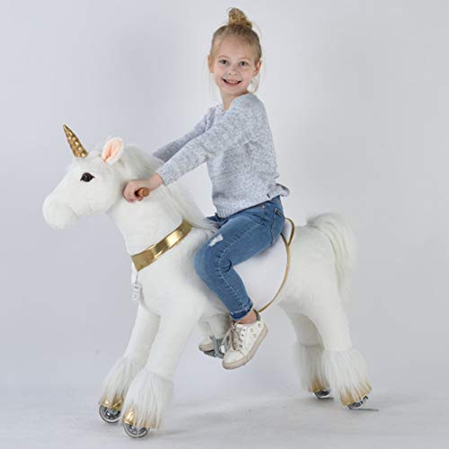 UFREE Horse Action Pony, Ritt auf Spielzeug, mechanisch bewegendes Pferd, Kinderwagen für Kinder von 4 bis 9 Jahren, Größe 93 cm, Einhorn mit goldenem Horn von UFREE
