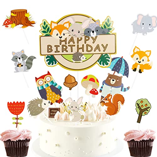 Kuchendeko Kindergeburtstag Tortendeko Happy Birthday Waldtiere Kuchen 39 Stück Deko Cake Topper Geburtstag Torte Torten Muffin Cupcake Deko für Kinder Junge Mädchen Tiere Geburtstag Party von UGBO