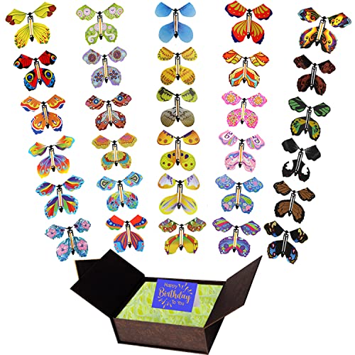 UGBO Flying Butterfly Spielzeug Fliegende Schmetterlinge Magische Aufziehbare Schmetterlinge Gummiband Powered Schmetterling Karte Toy Überraschung Geburtstag Hochzeit Deko 30PCS von UGBO