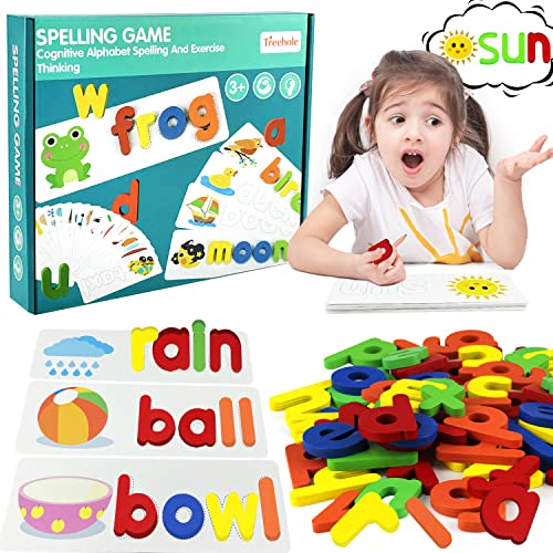 Montessori Spielzeug ab 1 Jahr Scrabble Buchstaben Holz Schreiben Lesen Lernen Spiel Holzspielzeug Baby Vorschule Spiele 52 Wooden Letters Lernspielzeug Alphabet Puzzle Learning Educational Toys von UGBO