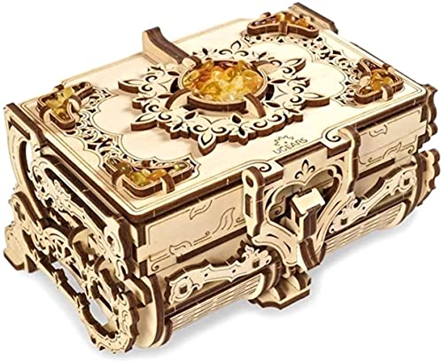 UGEARS Bernstein-Schatulle 3D Modellbausatz Holztruhe - 3D Holzbausatz Schatzkiste - 3D Puzzle Erwachsene Box mit Bernstein - Original Schmuckkästchen Mechanische Modell für Jugendliche - Schmuckbox von UGEARS