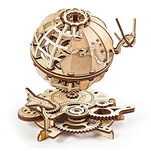 UGEARS Globus-3D-Puzzle aus Holz – Vatertagsgeschenk, drehender Holzbausatz – mechanischer Globus mit dem Shuttle und dem Sputnik – selbstmontierbare Holzmodellbausätze für Erwachsene 3D-Puzzles von UGEARS