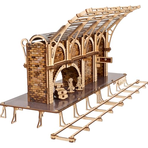 UGEARS Harry Potter Bahnsteig 9 ¾ 3D Holzpuzzle - Modellbausatz für Erwachsene zum Zusammenbauen - Mechanischer Holzbausatz 3D puzzle mit 2 Figuren - Kompatibel mit Ugears Hogwarts Express Zug von UGEARS