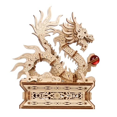 UGEARS Holz Drachenpuzzle 3D - Modellbaukästen für Erwachsene - Chinesisches 3D Drachen Holzpuzzle Hobbys für Männer - Holzmodelle für Erwachsene zum Bauen von UGEARS