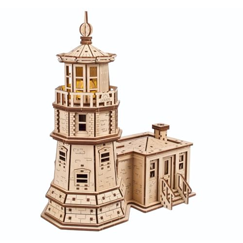 UGEARS Split Rock Lighthouse 3D Puzzle – DIY Miniatur-Bausatz Holzmodelle für Erwachsene zum Selberbauen mit LED-Nachtlicht - 3D Holzpuzzles für Erwachsene - Bastelgeschenke für Ingenieure - 295 Teile von UGEARS