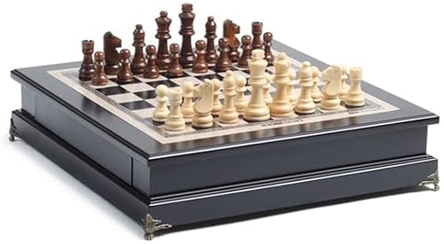 15" Schachspiel aus Holz, Aufbewahrungsschublade für Damespiele, 3" Königshöhe, Schachfiguren, klassisches 2-in-1-Brettspiel, Schachbrett für Anfänger von UGKSBDVJK