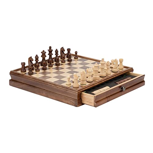 2-in-1-Schachspiel aus Holz mit Schubladen, handgefertigtes Schachbrett-Set mit Damesteinen und 2 zusätzlichen Damen, 15-Zoll-Deluxe-Schach für Erwachsene, Schachgeschenke von UGKSBDVJK