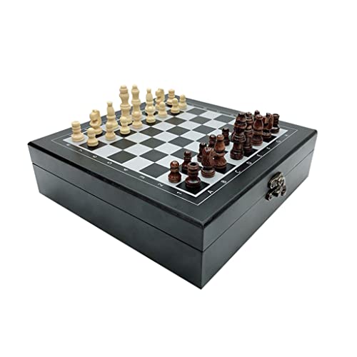 4-in-1-Schachspiel aus Holz, Reiseschach-Aufbewahrungsbox, handgefertigtes Schachbrett-Set für Familienfeiern und Outdoor-Aktivitäten, 9,5 x 9,5 Schachgeschenke von UGKSBDVJK