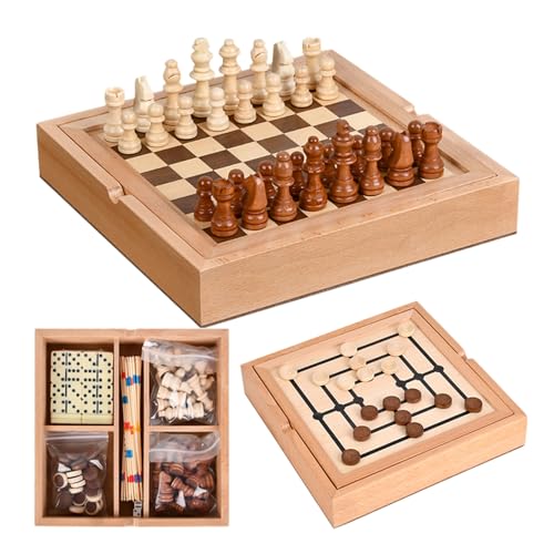 5-in-1-Schachbrett-Set mit offener Oberseite, Holzschach-Set mit Dame-Stücken und Aufbewahrungsbox, Unterhaltung, pädagogisches Schach-Set von UGKSBDVJK