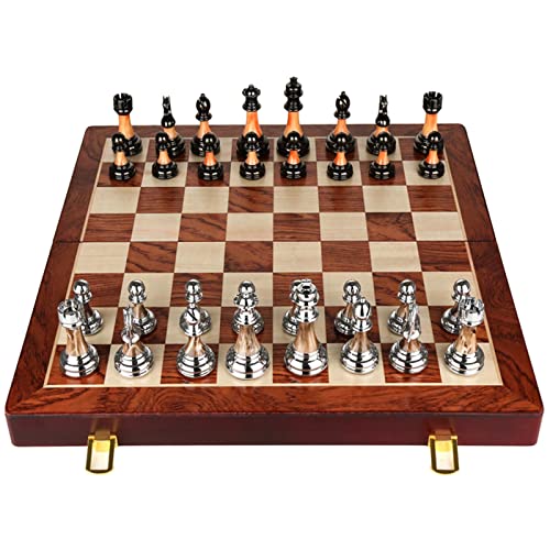 Einzigartiges Schachspiel aus Holz für Erwachsene – Schachbretter aus Holz/gewichtete Schachfiguren aus Metall, einzigartiges großes Schachspiel, Turnier-Reiseschachspiele und Schachbrettspiel für K von UGKSBDVJK