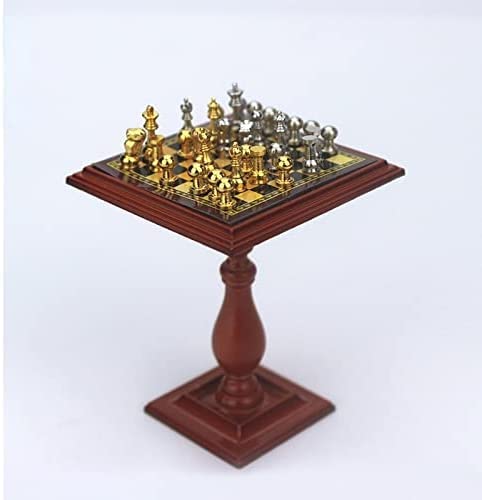 Familienspaß Außenhandel Mini-Schach Massivmessing Schachspielfiguren mit magnetischer Miniatur-Lebensmittelspielszene Modell 1:12 Einzigartiges flaches Schachbrett Kunsthandwerk von UGKSBDVJK