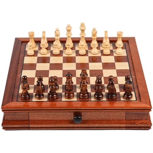 Familienspaß Professionelles Schach für Wettkämpfe, Tragbares Schachspiel mit Schubladenbrett, Holzschachbrett und Schachfiguren Kunsthandwerk von UGKSBDVJK