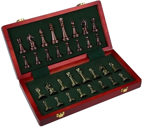 High-End-Schach-Geschenkbox-Set, Massivholz-Klappschachspiel, Metallschachfiguren, Retro-Profi-Schach, Schachbrett für alle Altersgruppen von UGKSBDVJK