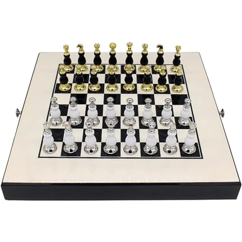 Hochwertiges Schach für die ganze Familie, Schachfigur aus Zinklegierung, Schachbrett aus Holz mit 2 integrierten Schubladen, Schachspielset für Kinder und Erwachsene, Kunsthandwerk von UGKSBDVJK