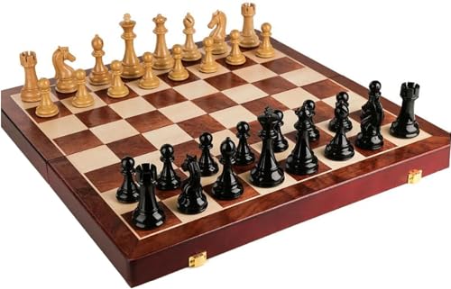 Internationales Schach, 20,4 Zoll großes Schachspiel aus Holz, zusammenklappbares Schachspiel mit Schachfiguren und Aufbewahrungsfächern, tragbares Reiseschachbrett für Tischspiele, Schachgeschenke von UGKSBDVJK