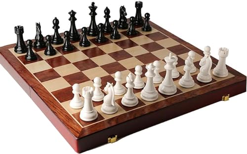 Internationales Schach, 20,4 Zoll großes Schachspiel aus Holz, zusammenklappbares Schachspiel mit Schachfiguren und Aufbewahrungsfächern, tragbares Reiseschachbrett für Tischspiele, Schachgeschenke von UGKSBDVJK