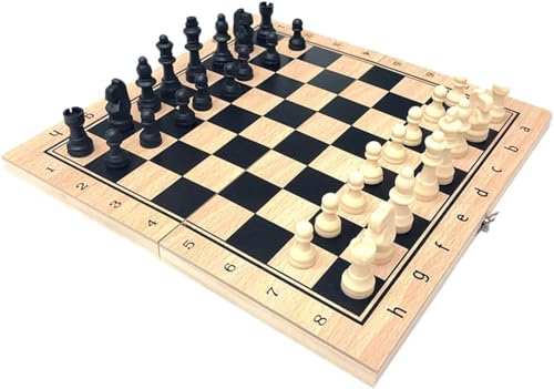 Internationales Schach, 3-in-1, faltbares Schachspiel, Holzschachspiel, tragbares Reiseschach- und Damespiel mit Schachfiguren und Aufbewahrungsbox, Schachgeschenke von UGKSBDVJK
