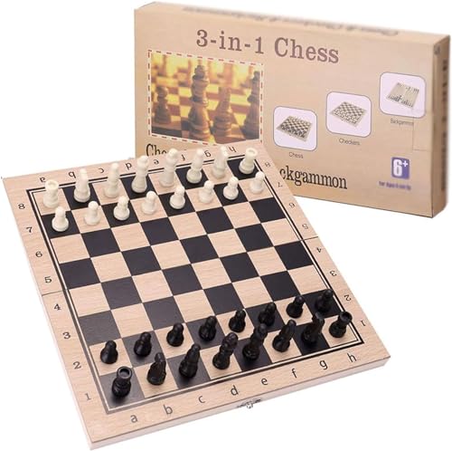 Internationales Schach, 3-in-1-Schach- und Dame-Backgammon-Set, faltbares Schachspiel mit Schachfiguren und Aufbewahrungsfächern für Erwachsene, einfaches und tolles Geschenk, Schachgeschenke von UGKSBDVJK
