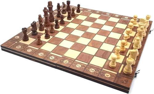 Internationales Schach, 3-in-1-Schachspiel aus Holz, Dame- und Backgammon, magnetisches Klappschachbrett mit Schachfiguren und Aufbewahrungsbox für Schachgeschenke für die Familie von UGKSBDVJK