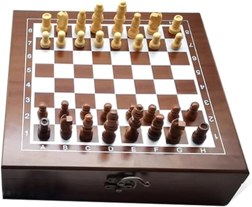 Internationales Schach, 4-in-1-Schachspiel aus Holz, tragbares Reiseschachbrettspiel mit Holzschachfigur und Aufbewahrungsfächern für Geschenke, Familienspiel, Schachgeschenke von UGKSBDVJK
