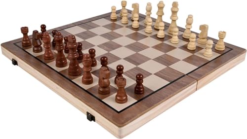 Internationales Schach, Holzschachspiel, 3-in-1, Backgammon, Dame, Klappschachspiel, tragbares Reiseschach, Brettspiele mit Schach, Schachgeschenke von UGKSBDVJK