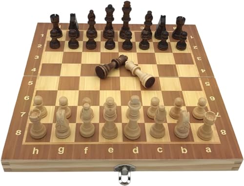 Internationales Schach, Holzschachspiel, magnetisches Klappschachspiel, tragbares Reiseschachbrett mit Holzschachfiguren und Aufbewahrungsfächern, Schachgeschenke von UGKSBDVJK