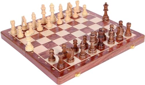 Internationales Schach, Klappschachspiel aus Holz, großes Luxus-Schachspiel mit Schachfiguren und Aufbewahrungsschlitz für Unterhaltungsbrettspiele, Schachgeschenke von UGKSBDVJK