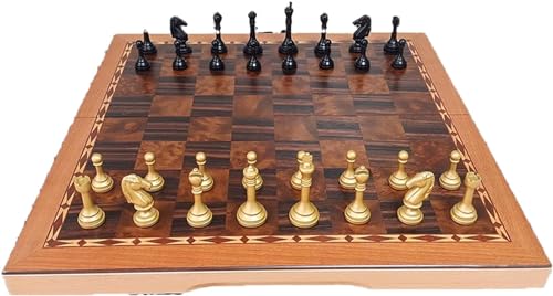 Internationales Schach, Luxus-Schachspiel aus Metall, professionelle Brettspiele, faltbares Schachspiel aus Holz mit handgefertigten Schachfiguren und Aufbewahrungsfächern, Schachgeschenke von UGKSBDVJK