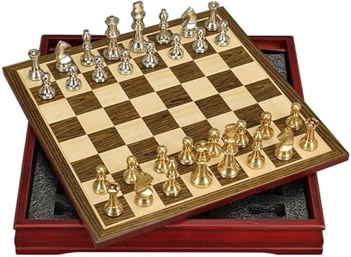 Internationales Schach, Schachspiel aus Holz, professionelles Schachspiel mit Schach aus Zinklegierung und Aufbewahrungsschlitz für traditionelle Brettspiele für die Familie, Schachgeschenke von UGKSBDVJK