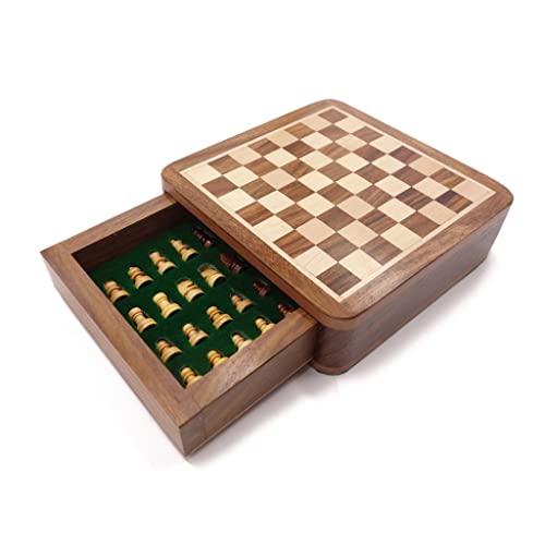 Internationales Schach, einzigartiges Schachspiel, 5-Zoll-Schachbrett aus Holz mit Aufbewahrungsschublade, Reiseschach-Anfängerspielset für die Schreibtischdekoration zu Hause, Schachgeschenke von UGKSBDVJK