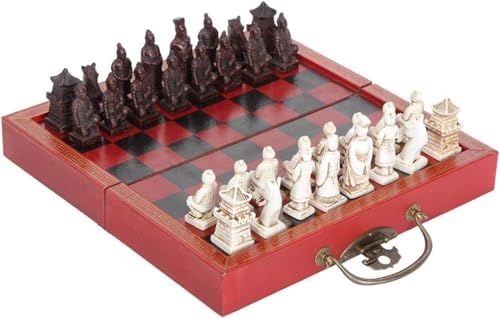 Internationales Schach, große Schachspiele für Erwachsene, zusammenklappbares Holzset, tragbares Reisebrettspiel mit Holzschachfiguren und Aufbewahrungsschubladen, Schachgeschenke von UGKSBDVJK