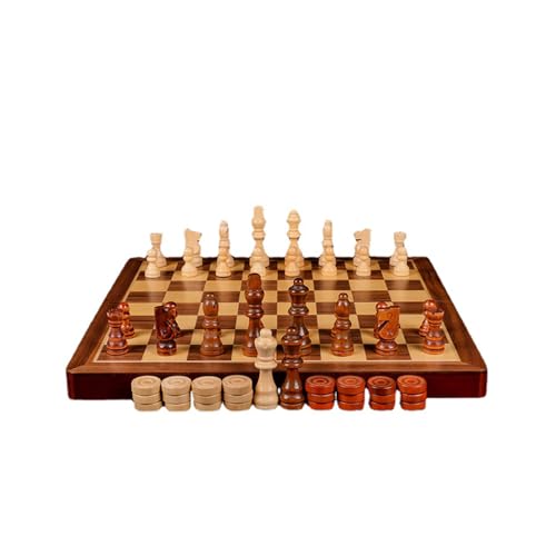 Internationales Schach, großes Schachspiel aus Holz, luxuriöses Schachspiel, zusammenklappbare Schachbrettspiele mit Schach und Aufbewahrungsfächern für Schachgeschenke für Familien und Erwachsene von UGKSBDVJK