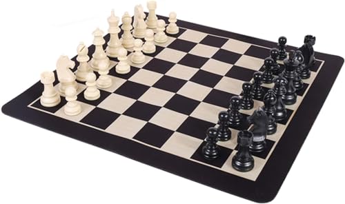 Internationales Schach, großes tragbares Reiseschachspiel, Lederschachbrett mit Figuren, Double Queen und Aufbewahrungstasche für das Familienstrategiespiel, Schachgeschenke von UGKSBDVJK