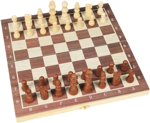 Internationales Schach, magnetisches Schachspiel, Holzschachspiel, tragbares, zusammenklappbares Schachbrettspielset mit Holzschachfigur und Aufbewahrungsfächern, Schachgeschenke von UGKSBDVJK