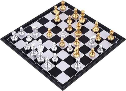 Internationales Schach, magnetisches Schachspiel, zusammenklappbares Schachbrett mit 32 Schachfiguren in Gold und Silber und Aufbewahrungsfächern für das Strategiespiel der Familie, Schachgeschenke von UGKSBDVJK
