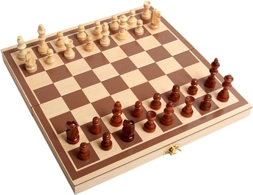 Internationales Schach, zusammenklappbares Schachspiel aus Holz, tragbare Reiseschachbrettspiele mit Schachfiguren und Aufbewahrungsbox für das Familienstrategiespiel, Schachgeschenke von UGKSBDVJK