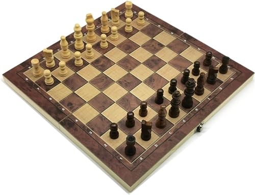 Internationales Schach 3-in-1-Schachspiel aus Holz, faltbares Schachbrettspielset mit Holzfiguren und Aufbewahrungsfächern, Reiseschach, Dame, Backgammon, Schachgeschenke von UGKSBDVJK
