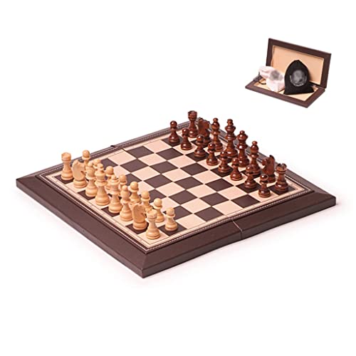 Magnetisches Schachspiel, 11,8-Zoll-Schachbrett aus Holz mit 2 Flanelltaschen, faltbares Reiseschachspielset für Erwachsene, Anfänger, Familienparty, Schachgeschenke von UGKSBDVJK
