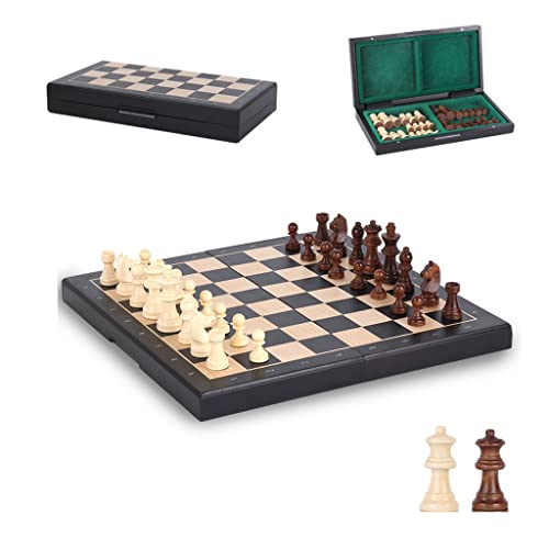 Magnetisches Schachspiel aus Holz, 13 Zoll, tragbares Schachbrett mit Stauraum für Figuren, faltbares Reiseschachspiel für Erwachsene und Profis, Schachgeschenke von UGKSBDVJK