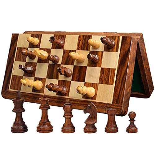 Magnetisches Schachspiel aus Holz für Erwachsene, zusammenklappbares Reiseschachspiel, Spielbrett mit handgefertigten Schachfiguren, 11,8 x 11,8 Zoll Schachspiel von UGKSBDVJK