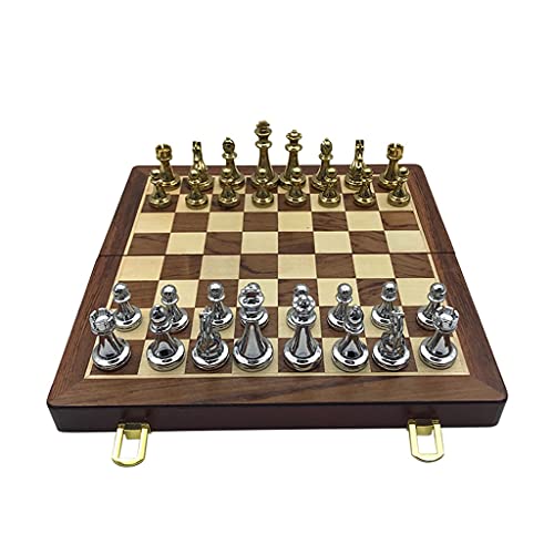 Metallische Schachfiguren aus Massivholz, klappbares Schachbrett, Schachspiel, Schach-Sets von UGKSBDVJK