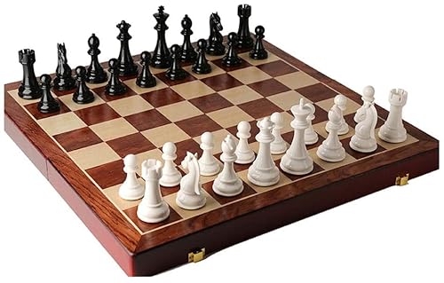 Natürliches hölzernes Faltschachspiel mit handgefertigten Schachfiguren-Aufbewahrungsfächern, hochwertiges Geschenkschachbrett für Erwachsene, Outdoor-Schach von UGKSBDVJK