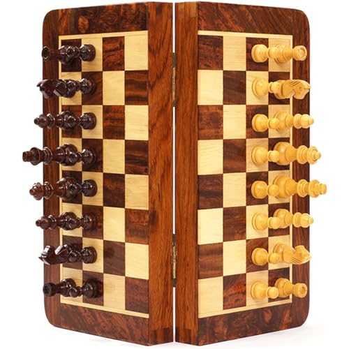 Professionelles Schach für die ganze Familie, handgefertigtes, zusammenklappbares Schachspiel aus Holz, Schachfiguren und Aufbewahrungsfächer, Brettspiele für Kinder und Erwachsene, Kunsthandwerk von UGKSBDVJK