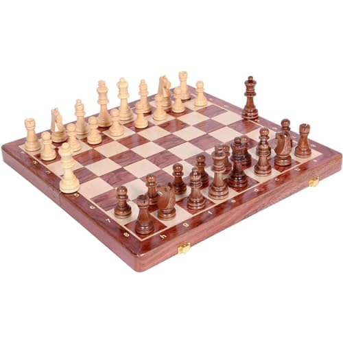 Professionelles Schach für die ganze Familie, klappbares Schachspiel aus Holz mit 2 zusätzlichen Damen, klappbares Schachbrett aus Holz und Schachfiguren, Kunsthandwerk von UGKSBDVJK
