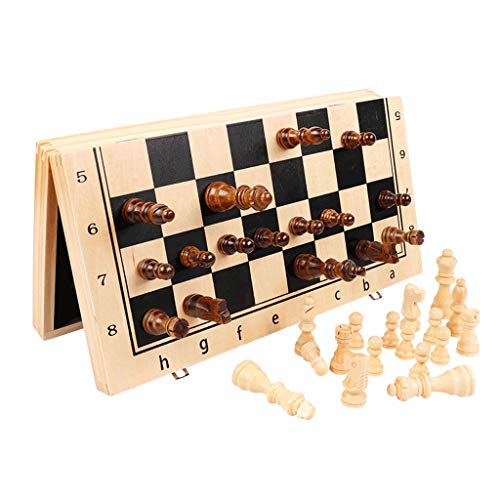 Reiseschach, zusammenklappbares magnetisches Schachspiel aus Holz, 2 zusätzliche Damen, mit Aufbewahrungsfächern für Spielsteine, tragbare Reiseschachbrettspielsets, Schachbrettspielset S/M/L von UGKSBDVJK