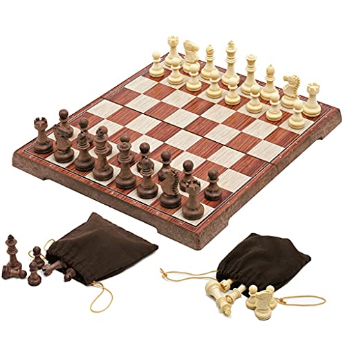 Schach-Reise-Schachspiel, magnetisch, internationales Schachspiel, HIPS-Kunststoff-Schachspiel mit klappbarem Schachbrett und 2 kleinen Taschen, großes Schachspiel, Schachbrett-Set, Spiel von UGKSBDVJK