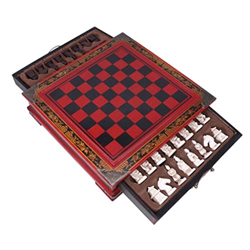Schach-Tischschachspiel, Kunstharzschach mit Imitation der Qin-Terrakotta-Krieger und -Pferde, tragbares Holzschachbrett mit Schubladen-Schachspiel von UGKSBDVJK