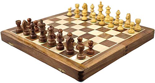 Schach Tragbares Set Schachgammon Set für Erwachsene Handgefertigtes Inlay Massivholz Faltbares Brettspiel 14" Intelligenz, Austauschspiel Party von UGKSBDVJK