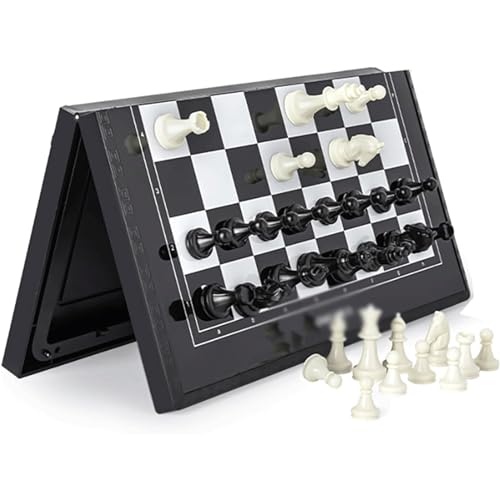 Schach für Kinder mit Familienspaß, ABS-Schachbrett und Schachfiguren aus HIPS-Material, tragbares, faltbares Reiseschachspiel mit Aufbewahrungsbox, Kunsthandwerk von UGKSBDVJK