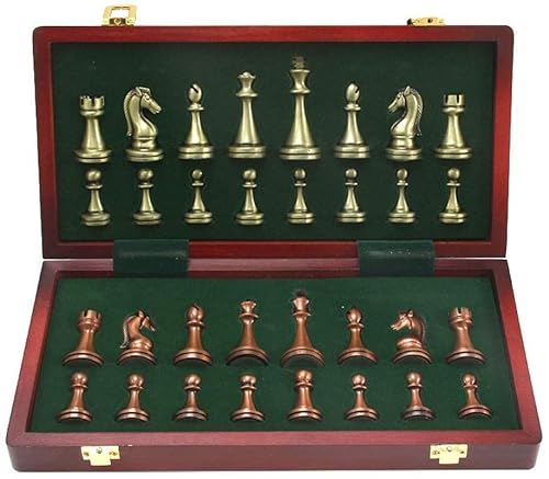Schach für die ganze Familie, glänzende Schachfiguren aus Metall, Klappschachspiel aus massivem Holz, hochwertiges professionelles Schachspielset, antikes Schachbrett, Kunsthandwerk von UGKSBDVJK